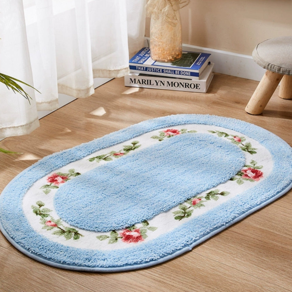 Tapis de bain ovale moelleux fleuri