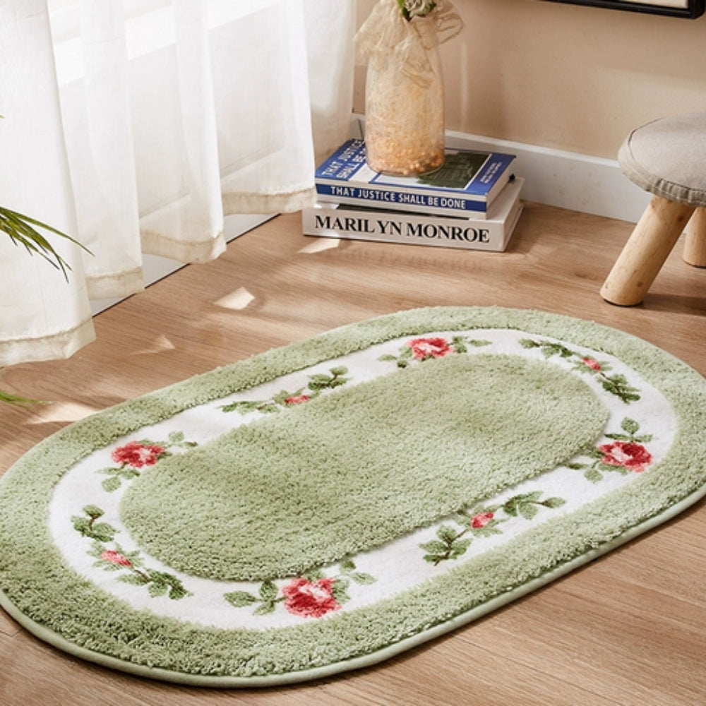 Tapis de bain ovale moelleux fleuri