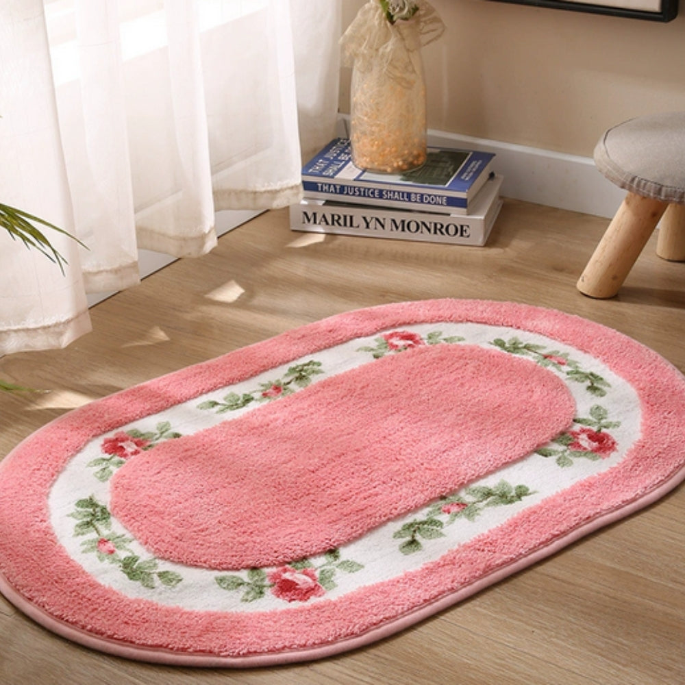 Tapis de bain ovale moelleux fleuri