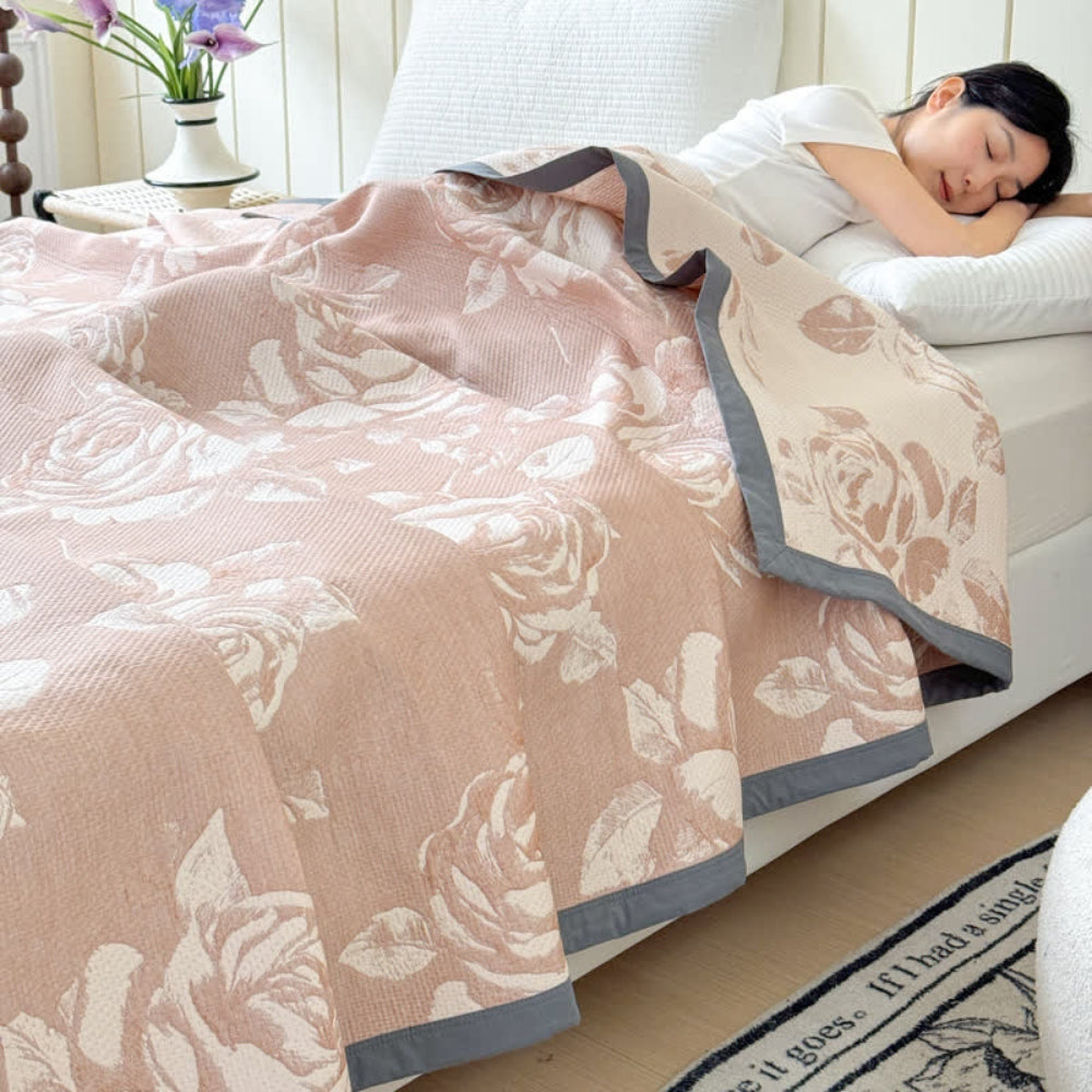 Plaid en coton roses roses Flouriva