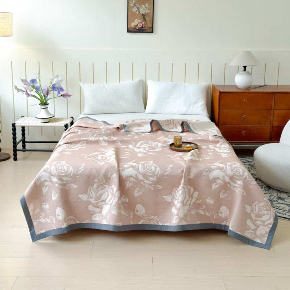 Plaid en coton roses roses Flouriva – 59"x79"