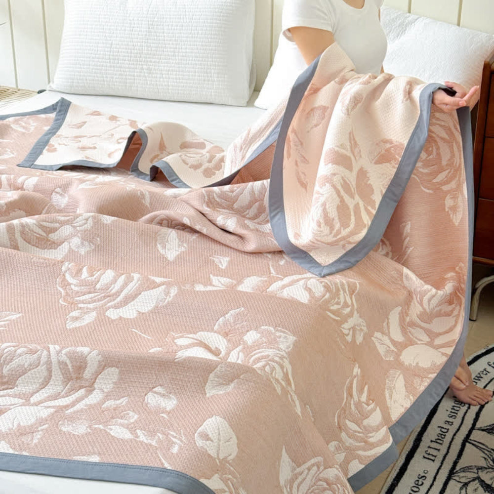 Plaid en coton roses roses Flouriva