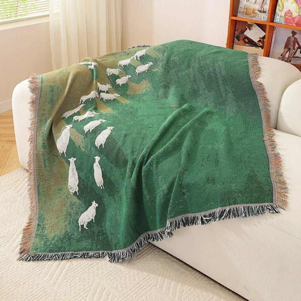 Plaid tissé Frida motif moutons – 63"x51"