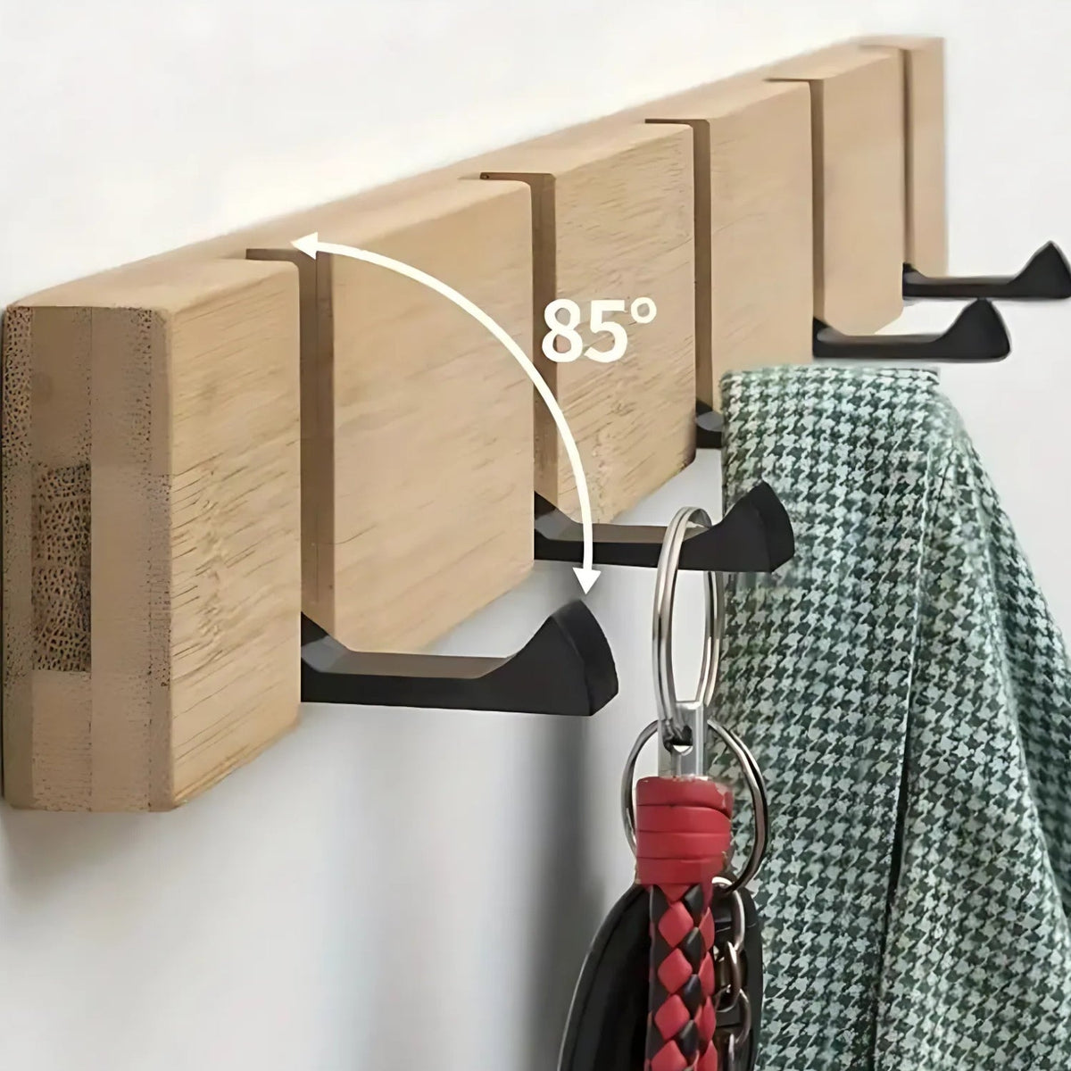 Patère murale en bois à crochets rabattables
