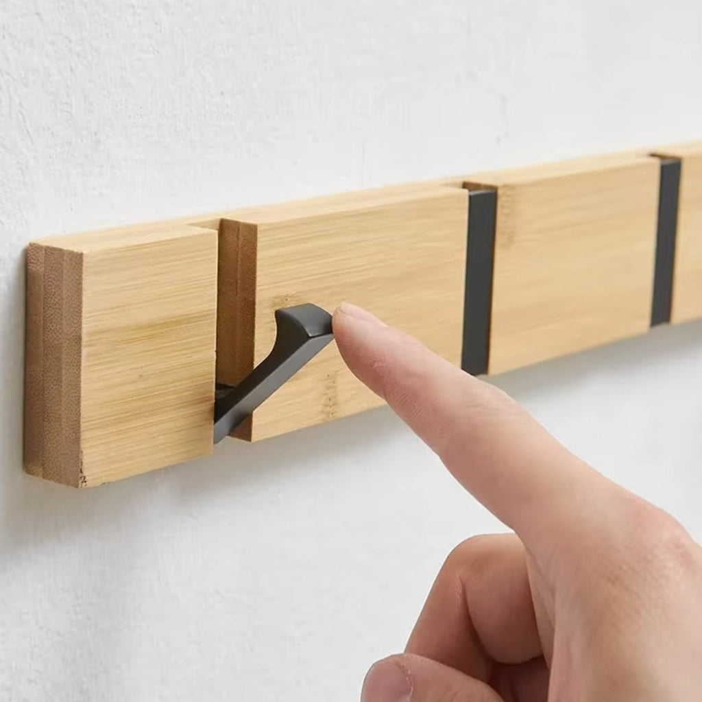 Patère murale en bois à crochets rabattables – 3 Hook