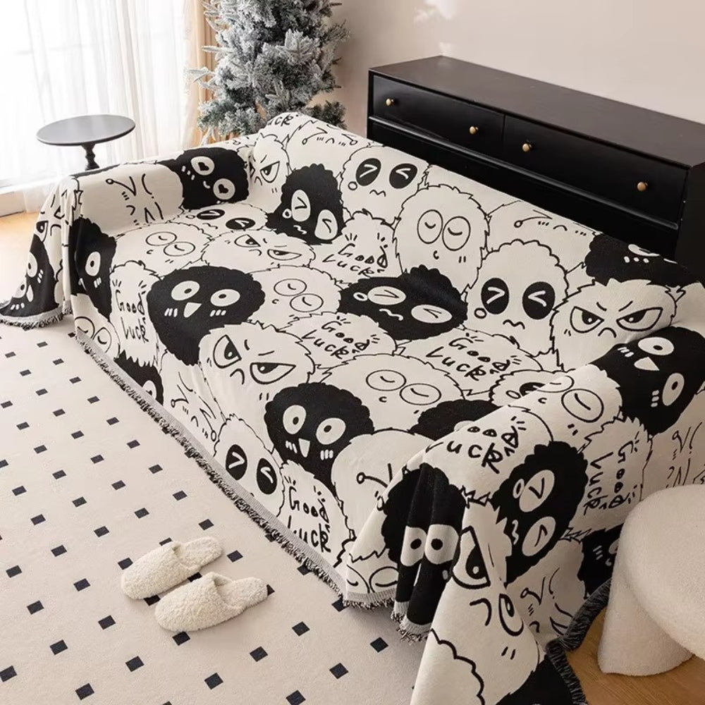 Housse de canapé en chenille motif lutin – Funky Crème