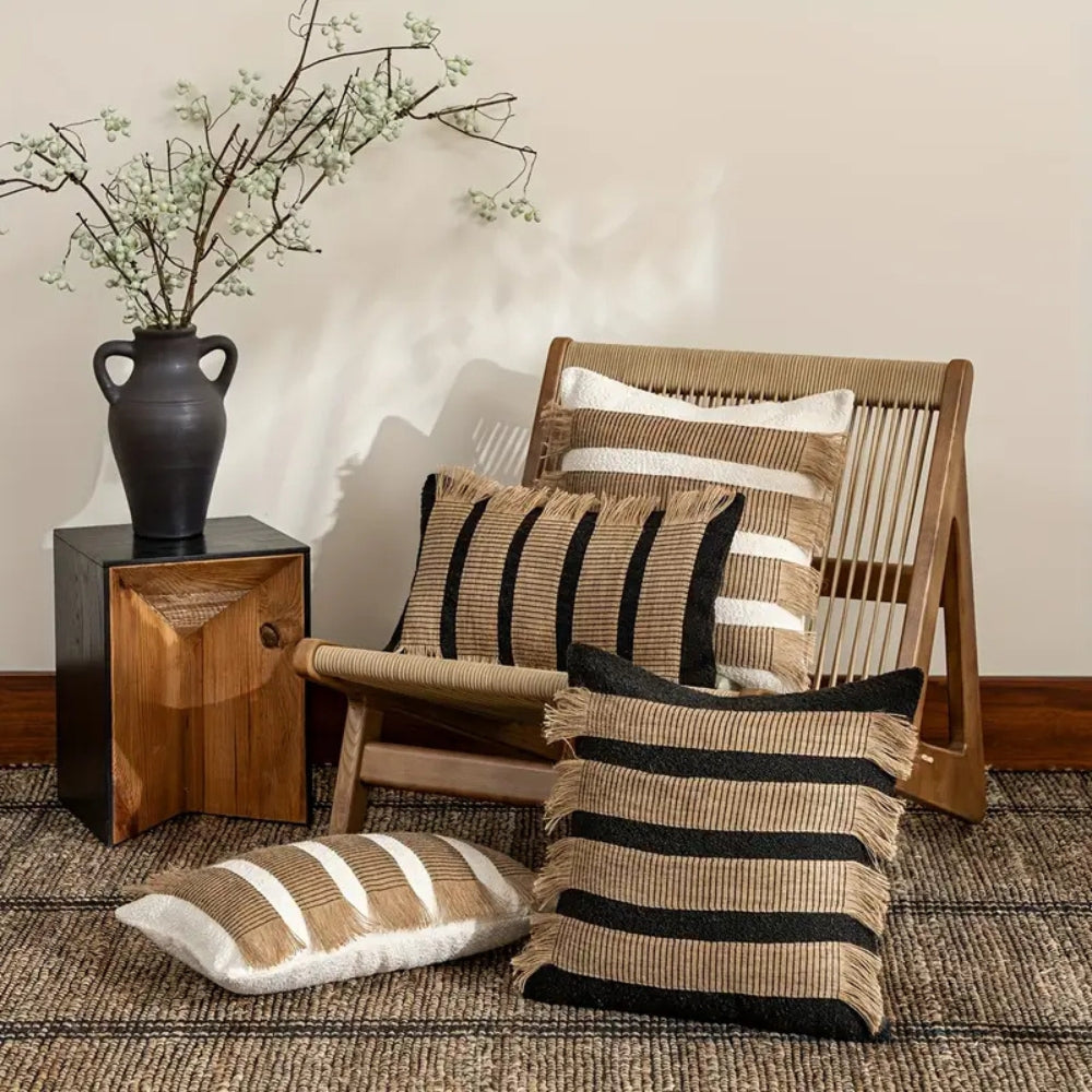 Housse de coussin bohème rayée tissée main