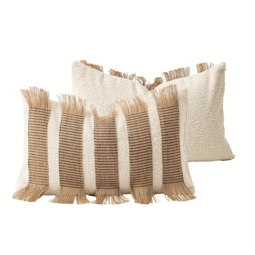 Housse de coussin bohème rayée tissée main