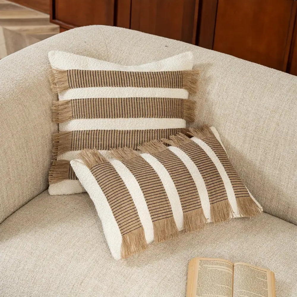 Housse de coussin bohème rayée tissée main