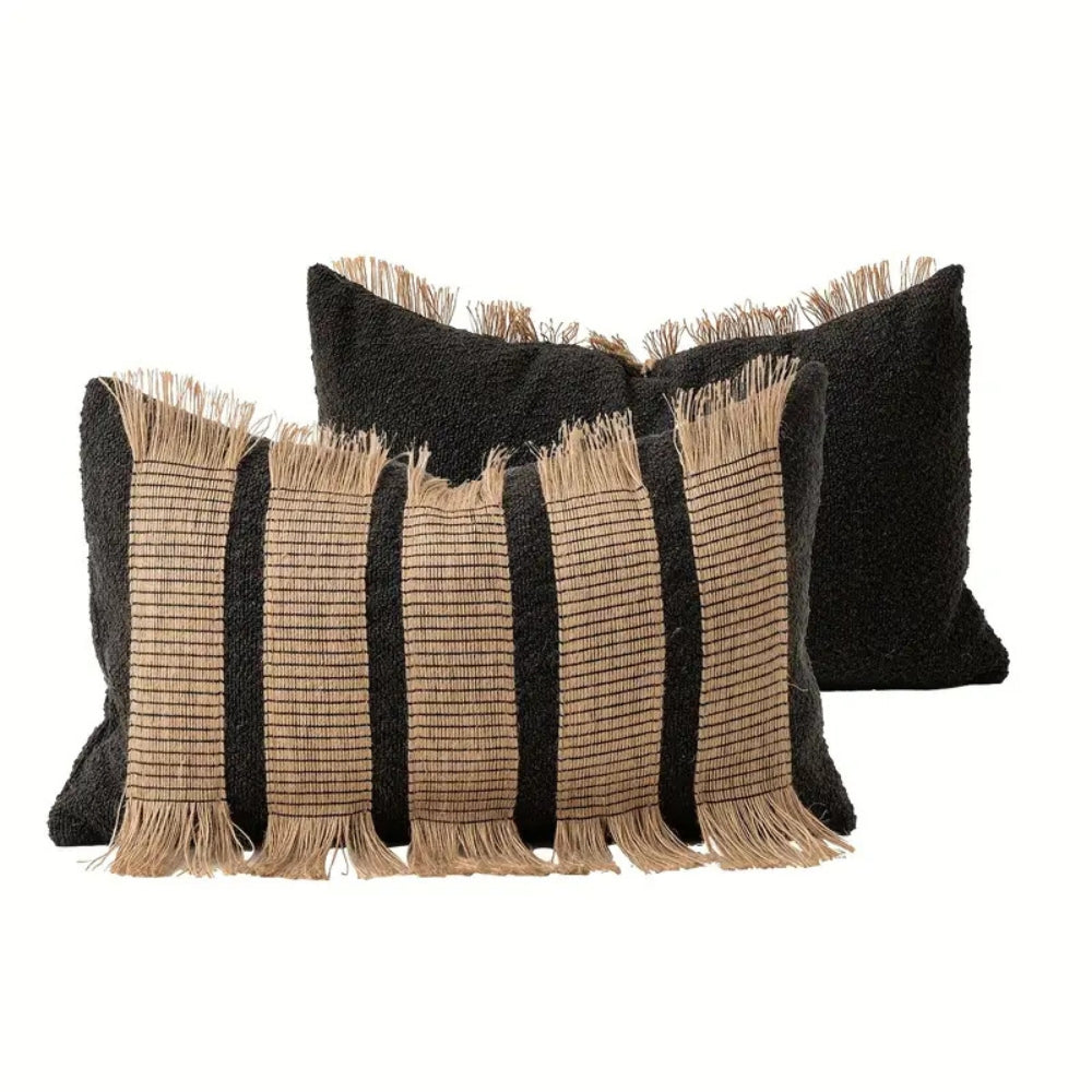 Housse de coussin bohème rayée tissée main