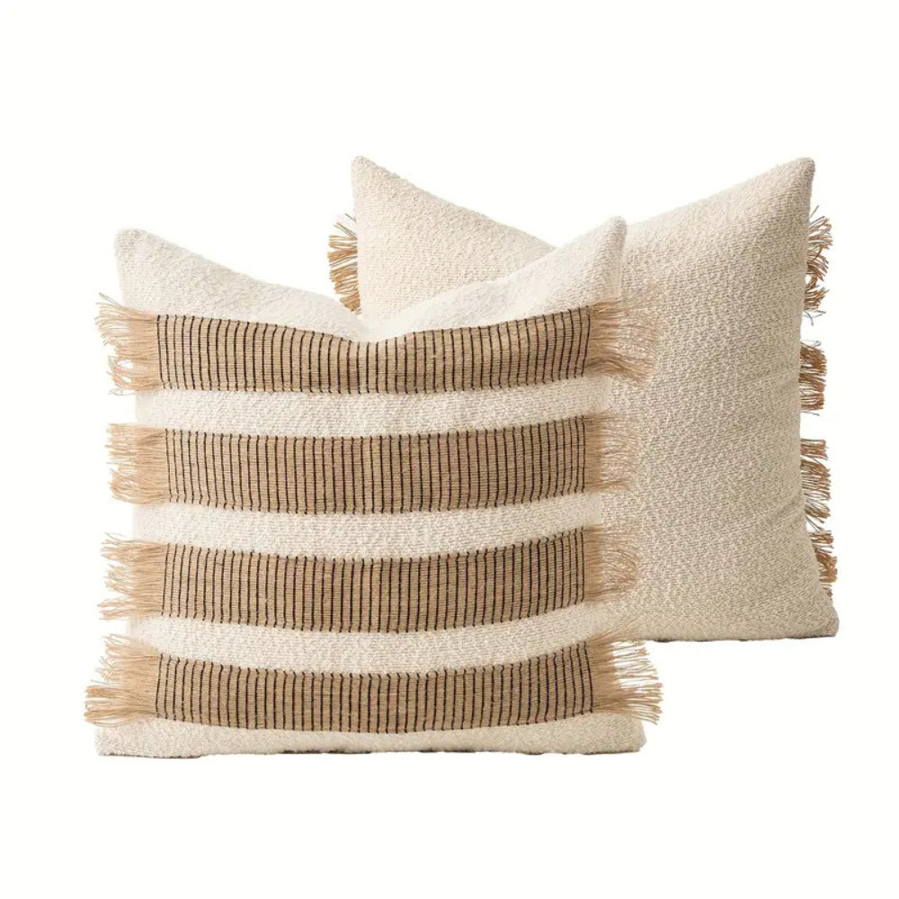 Housse de coussin bohème rayée tissée main