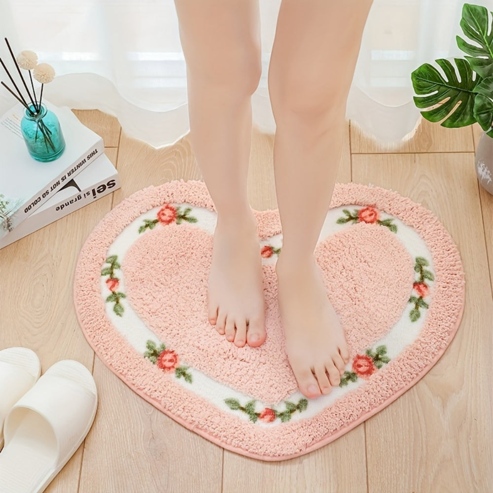Tapis de bain touffeté cœur fleuri – Rose poudré Bloom