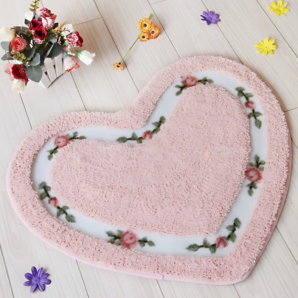 Tapis de bain touffeté cœur fleuri