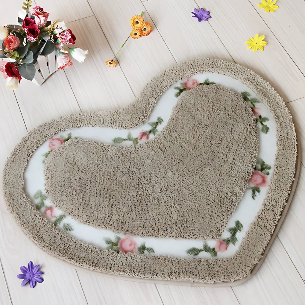 Tapis de bain touffeté cœur fleuri