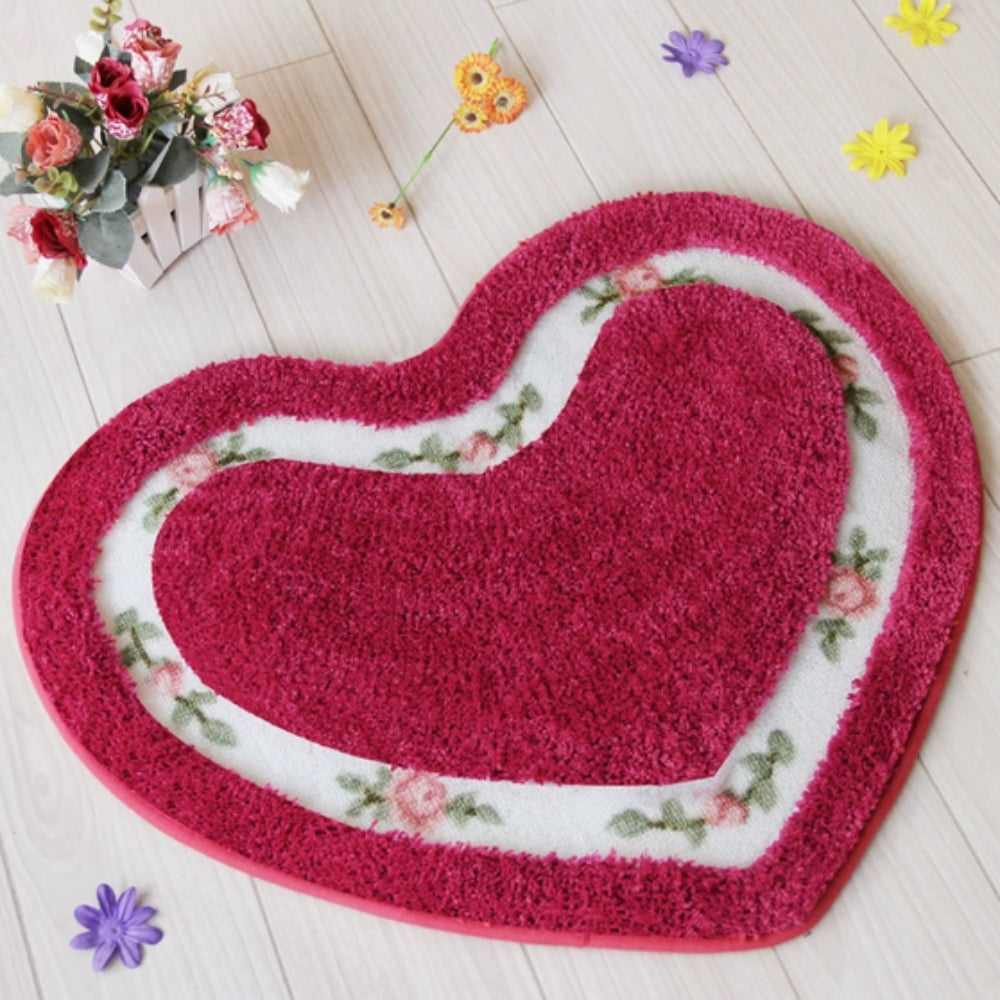 Tapis de bain touffeté cœur fleuri