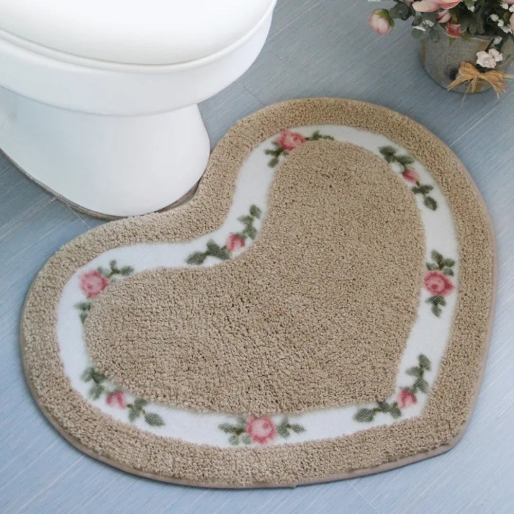 Tapis de bain touffeté cœur fleuri