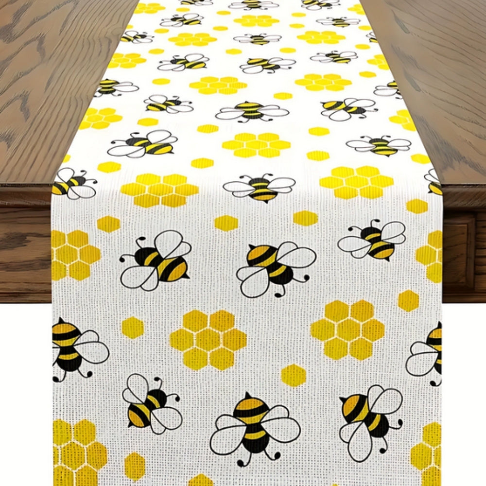 Chemin de table en lin motif nid d'abeille
