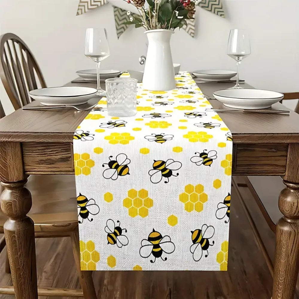 Chemin de table en lin motif nid d'abeille – 13"x59"