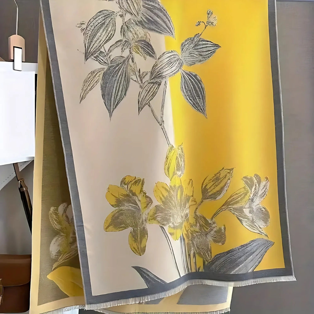 Écharpe-châle douce motif iris – Olive Bloom