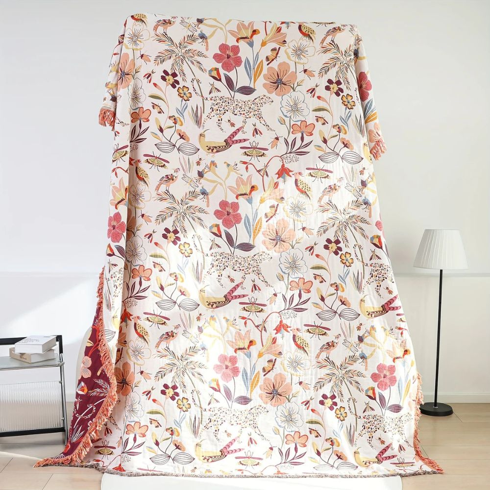 Plaid réversible en coton Jungle Bloom