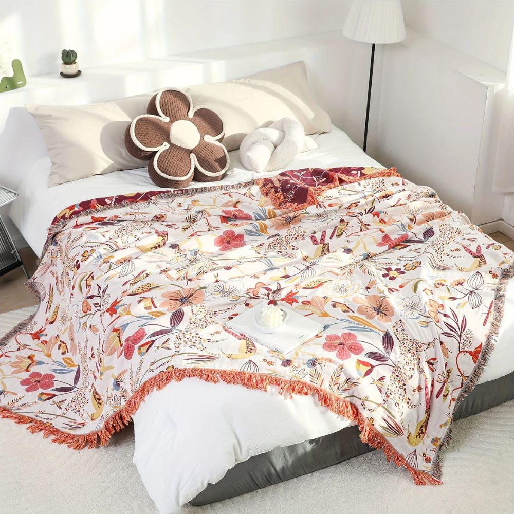 Plaid réversible en coton Jungle Bloom