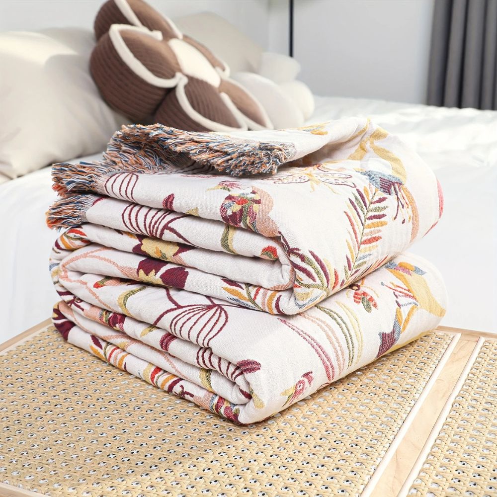 Plaid réversible en coton Jungle Bloom