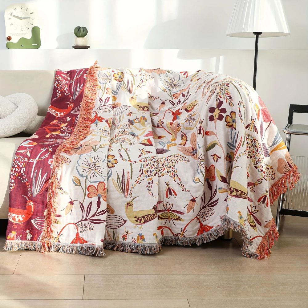 Plaid réversible en coton Jungle Bloom
