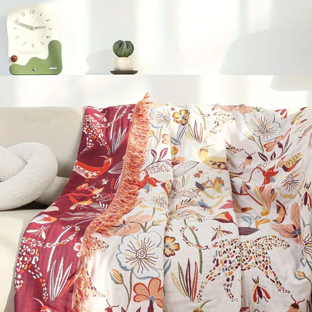Plaid réversible en coton Jungle Bloom