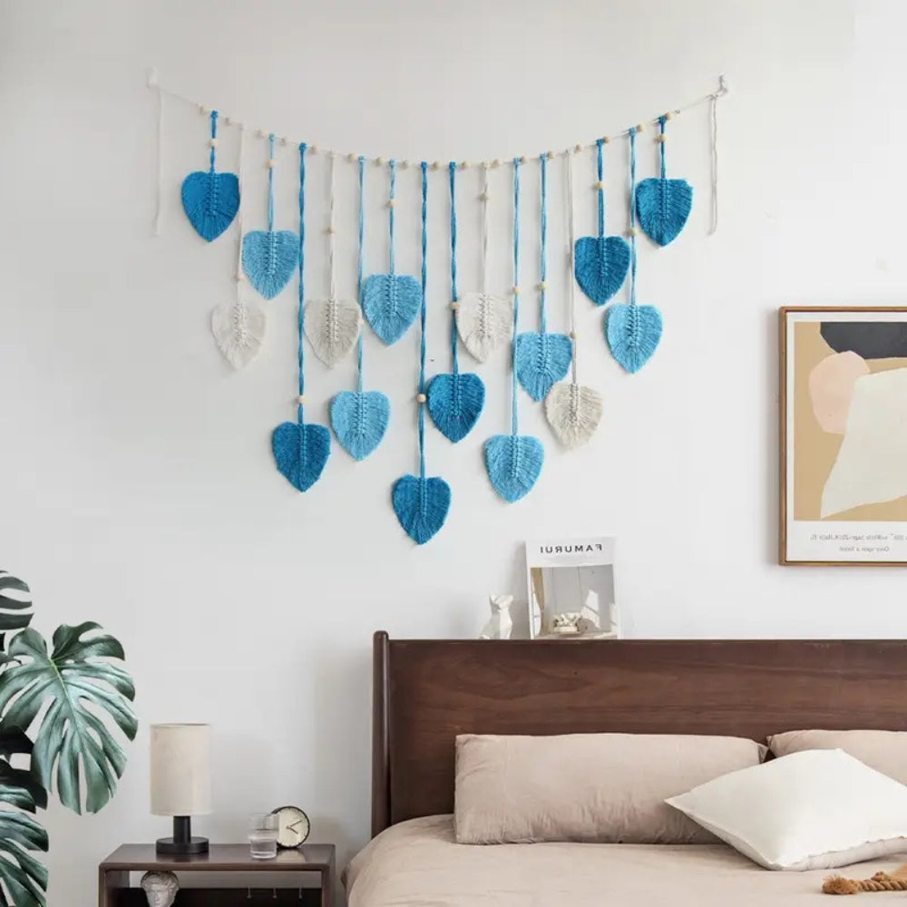 Décoration murale en macramé motif feuilles