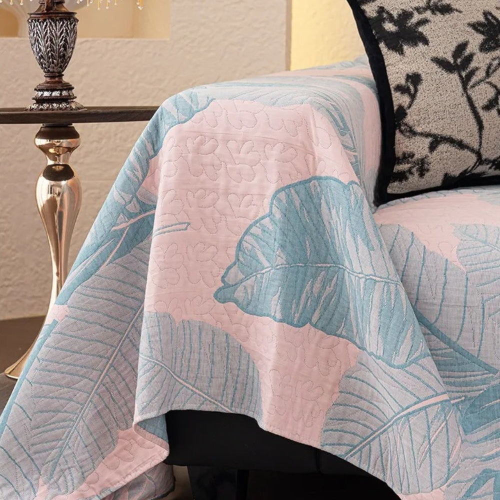 Housse de canapé en gaze motif feuilles