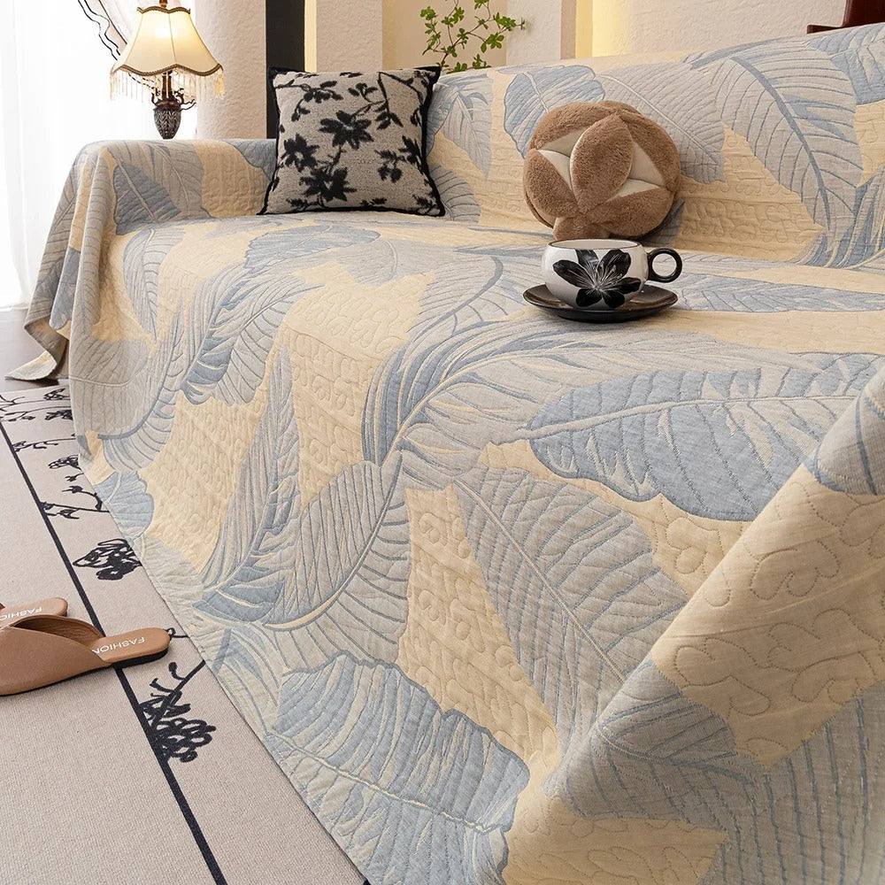 Housse de canapé en gaze motif feuilles