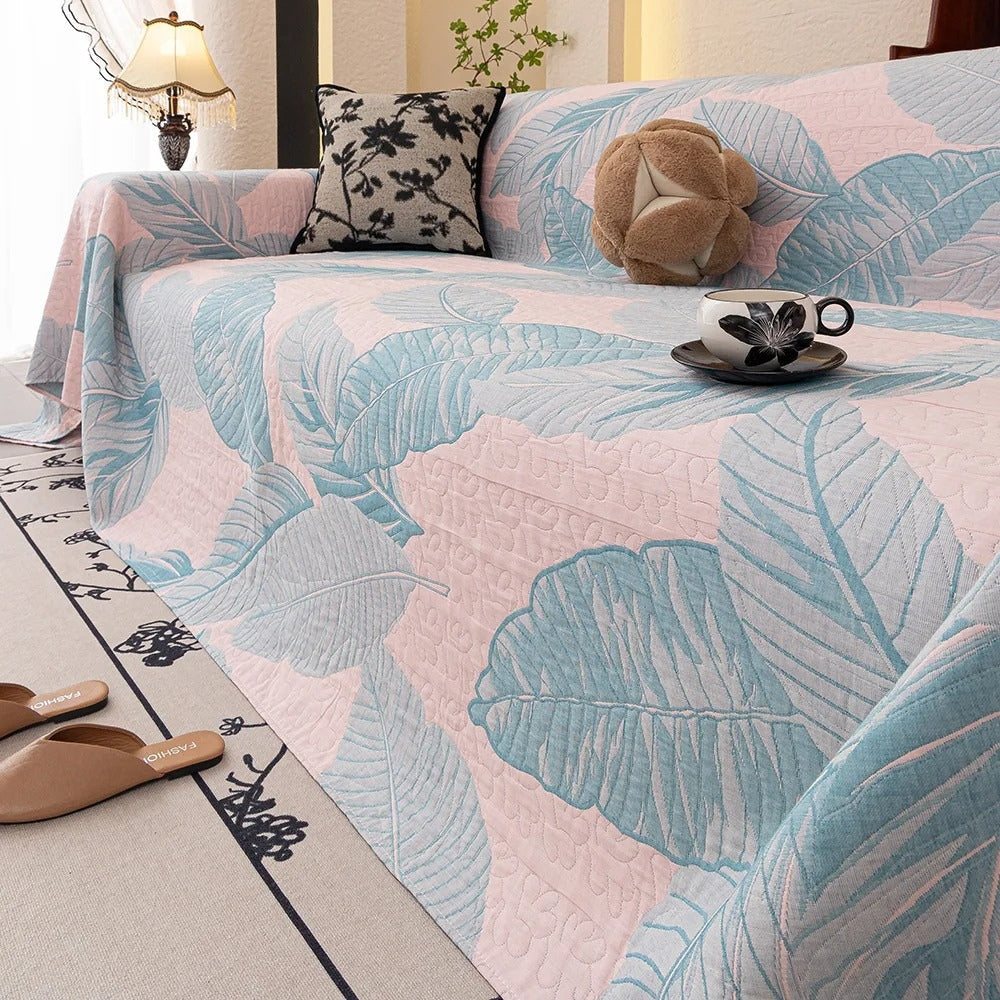 Housse de canapé en gaze motif feuilles