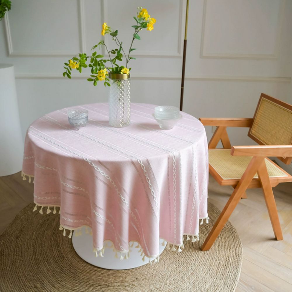 Nappe ronde brodée Leafline – Rose poudré Rose