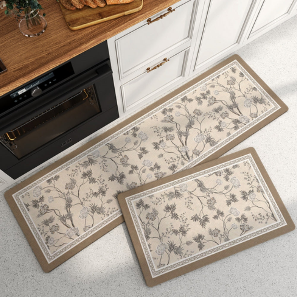 Tapis de cuisine rayé fleuri – Beige Blossom