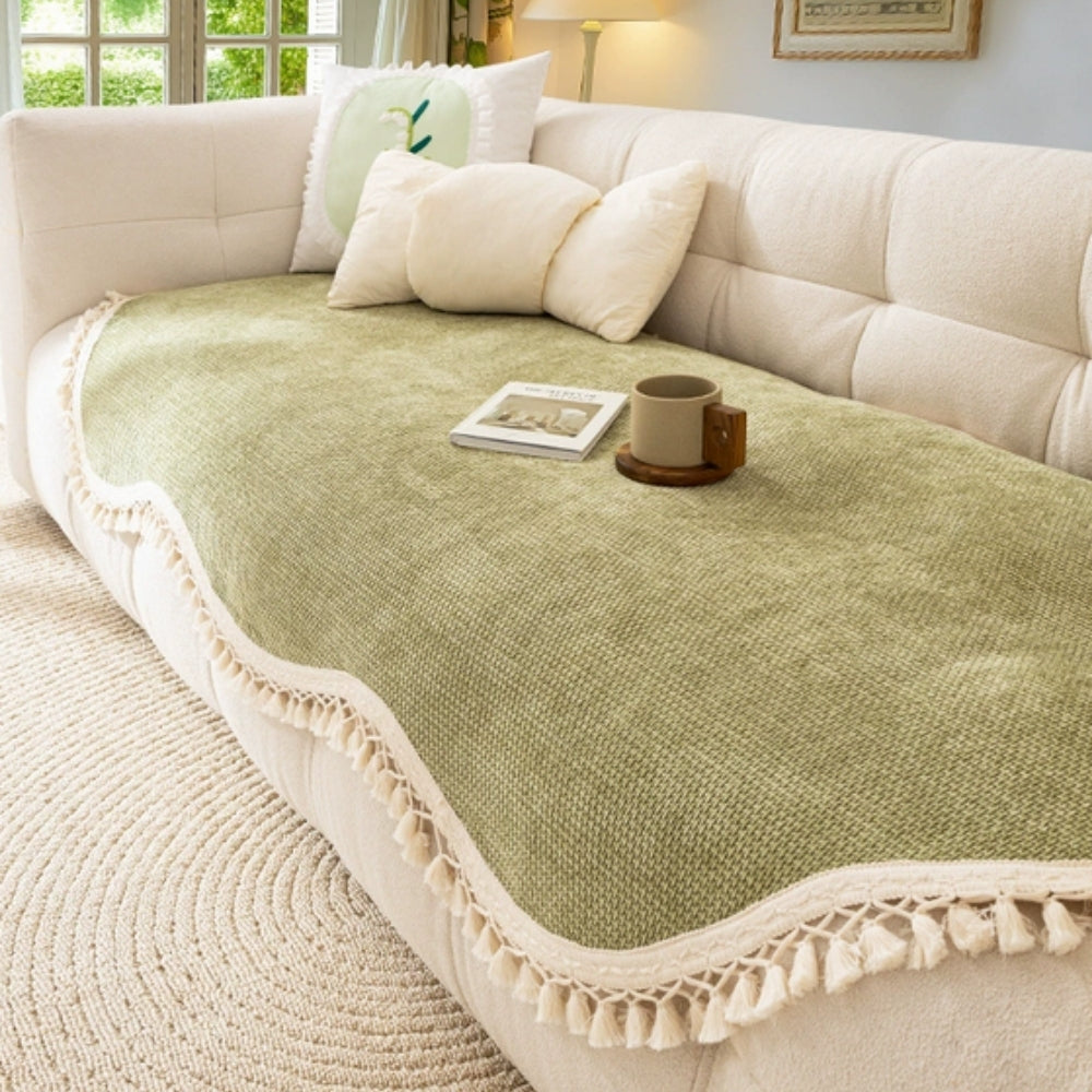 Housse de canapé en chenille texturée à pompons