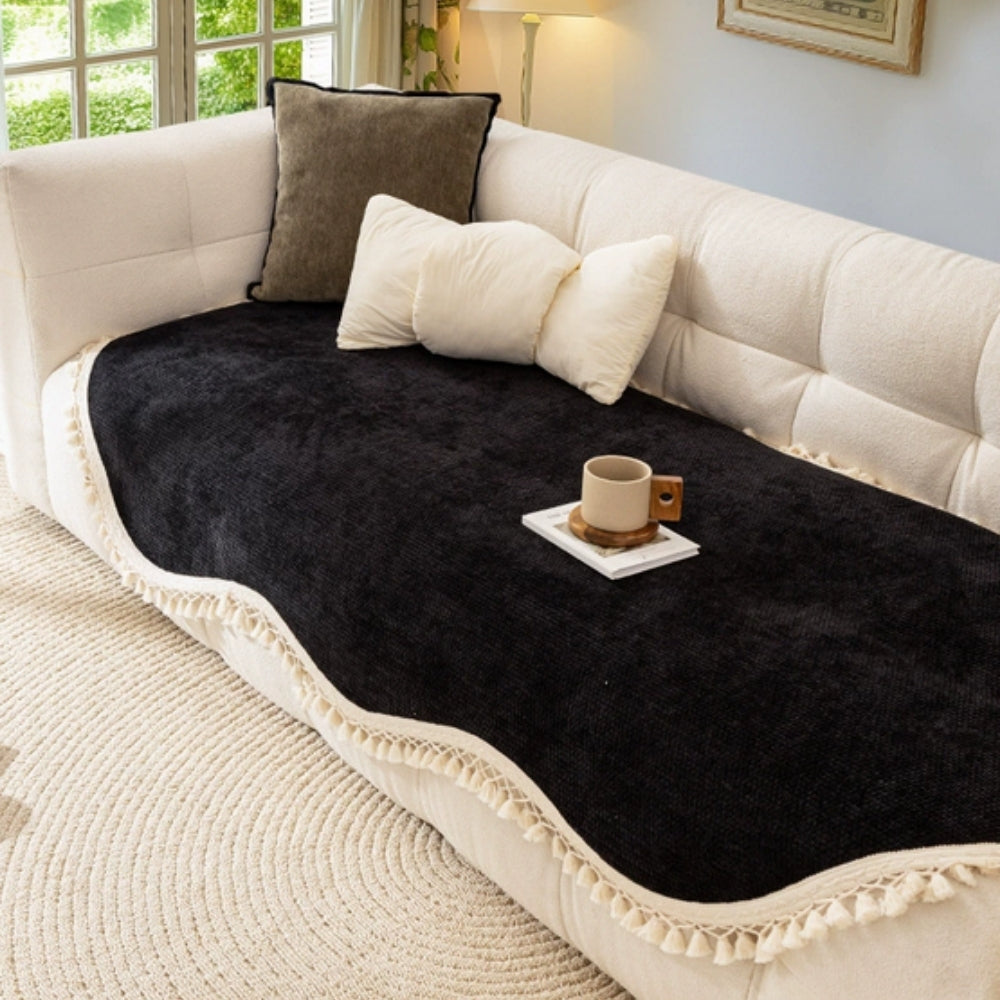 Housse de canapé en chenille texturée à pompons