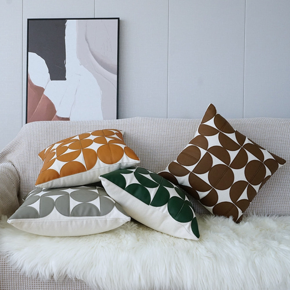 Housse de coussin de canapé en simili cuir brodé