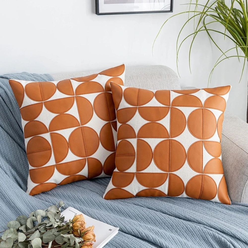 Housse de coussin de canapé en simili cuir brodé – Noir Circle