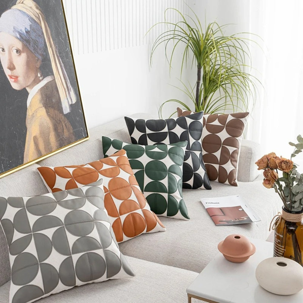 Housse de coussin de canapé en simili cuir brodé