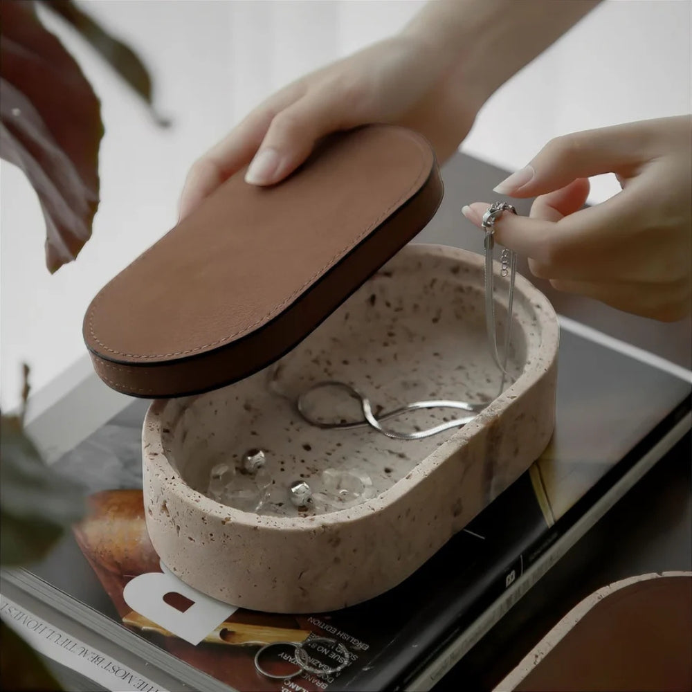 Boîte à bijoux en marbre à couvercle cuir – Petit Box