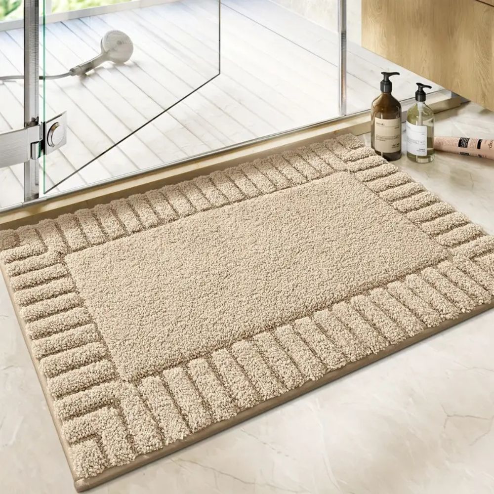 Tapis de bain minimaliste à rayures – Cloudy Sable