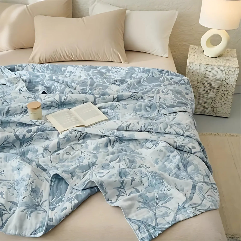 Plaid en coton fleuri Mirel toutes saisons