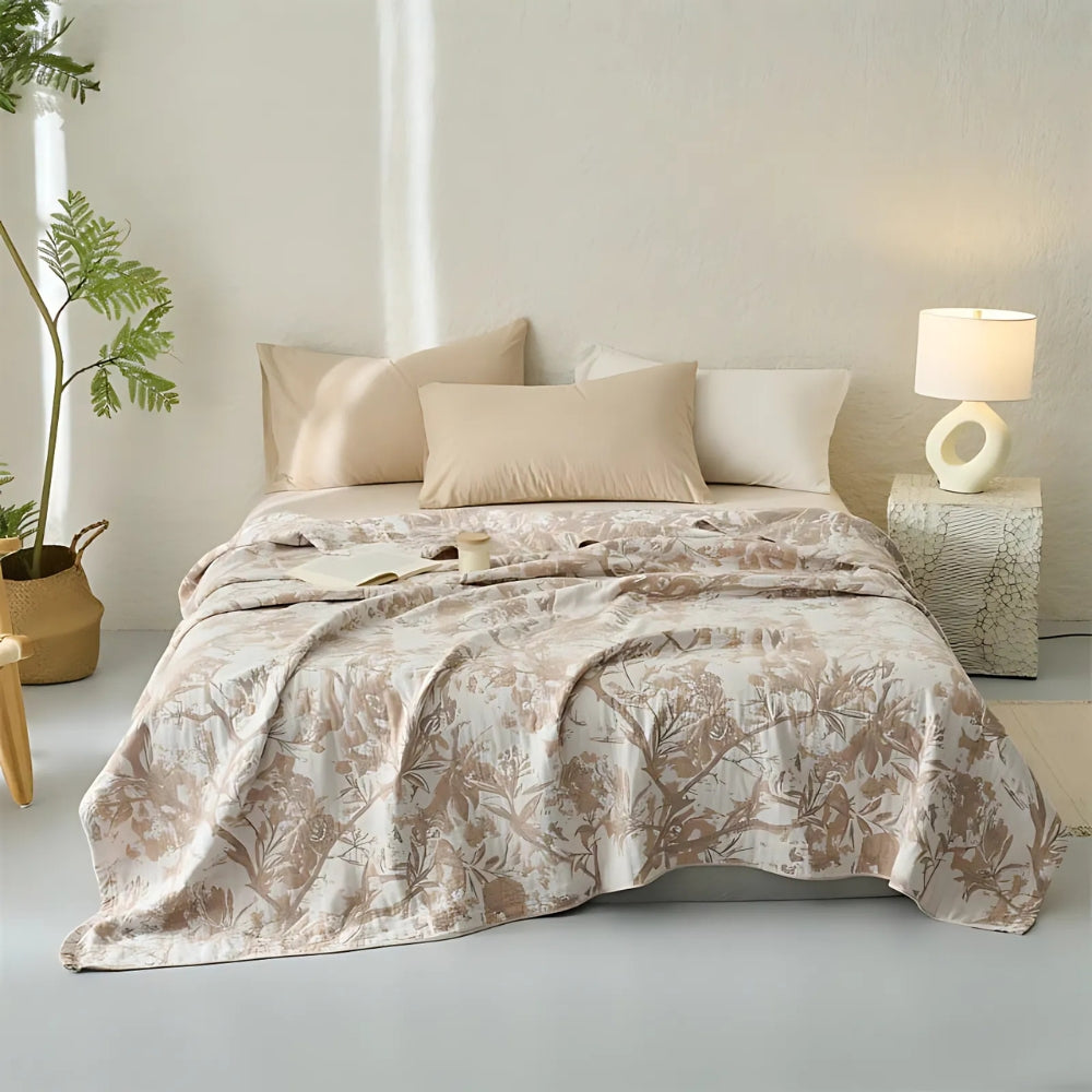Plaid en coton fleuri Mirel toutes saisons
