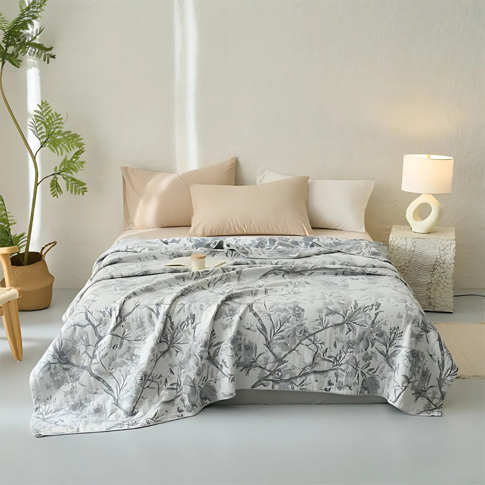Plaid en coton fleuri Mirel toutes saisons