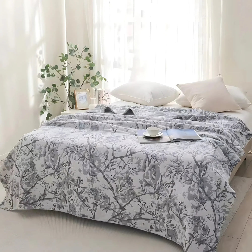 Plaid en coton fleuri Mirel toutes saisons