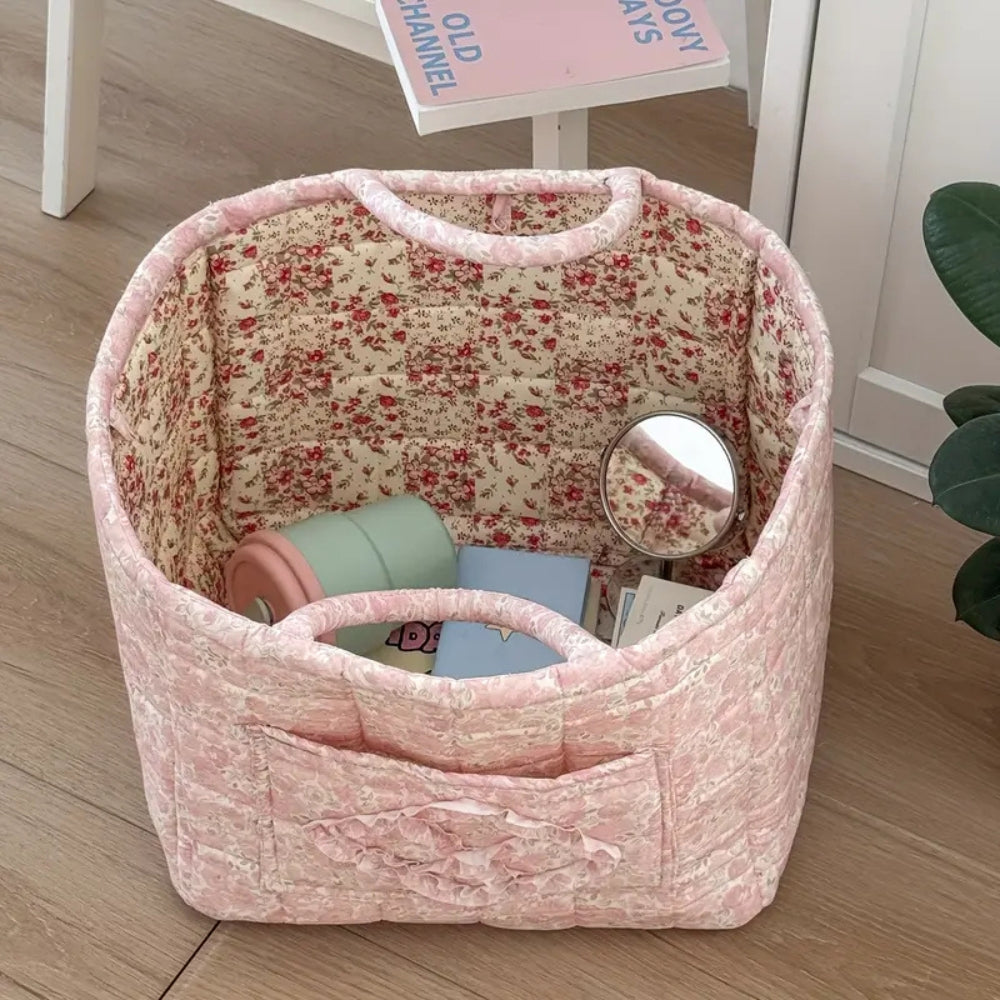 Panier de rangement matelassé fleuri