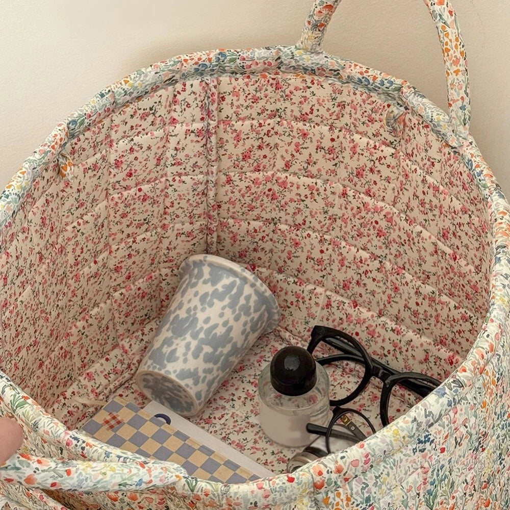 Panier de rangement matelassé fleuri