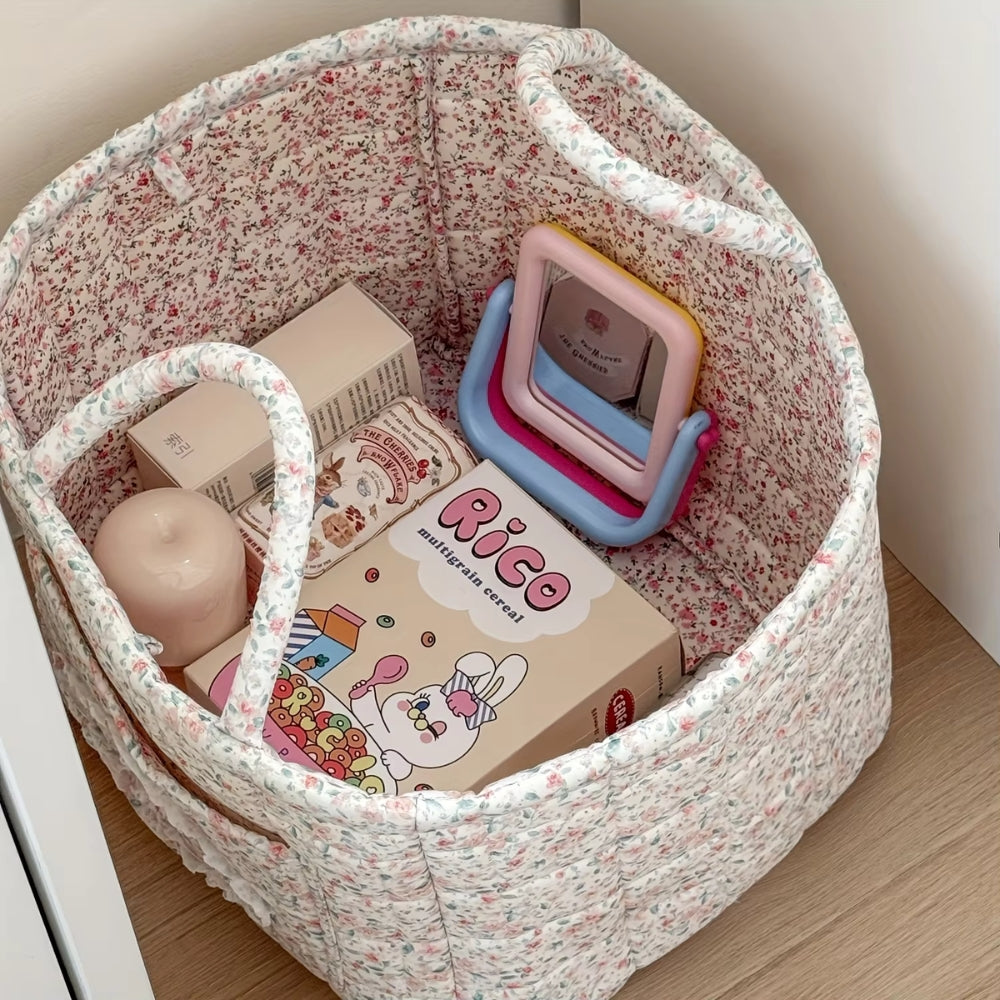 Panier de rangement matelassé fleuri