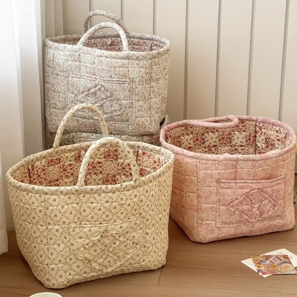 Panier de rangement matelassé fleuri – Pastel Meadow