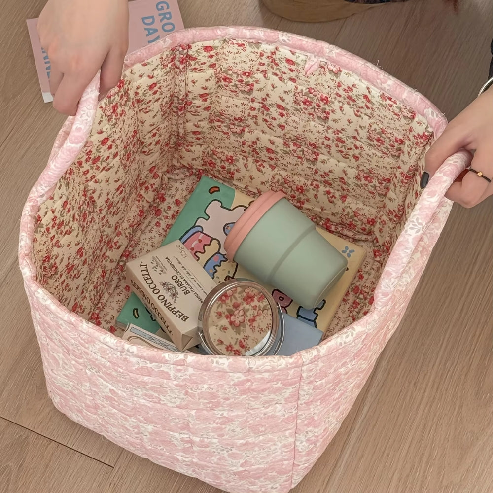 Panier de rangement matelassé fleuri